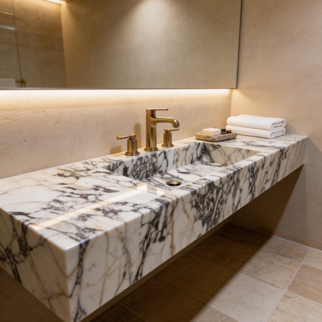 Calacatta Lilac Marble Floating Sink Vanity